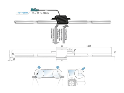 Glasklebeantenne FM oder DAB+ Fakra Z(f) 12V phantom