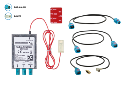 Antennensplitter AM/FM DAB+ Fakra(m)>Fakra(f)/SMA(m)/SMB(f)