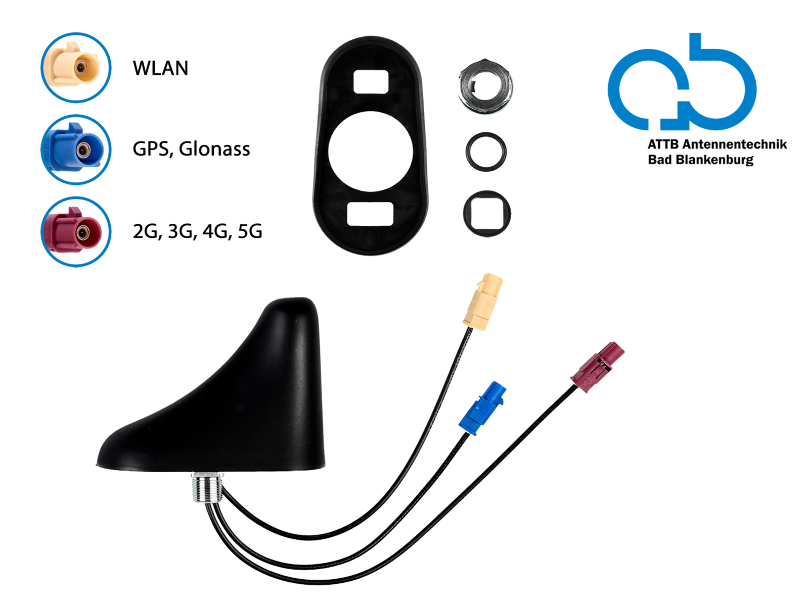 Dachantenne GPS/GNSS/UMTS/LTE/5G/WLAN 76° Stabneigung