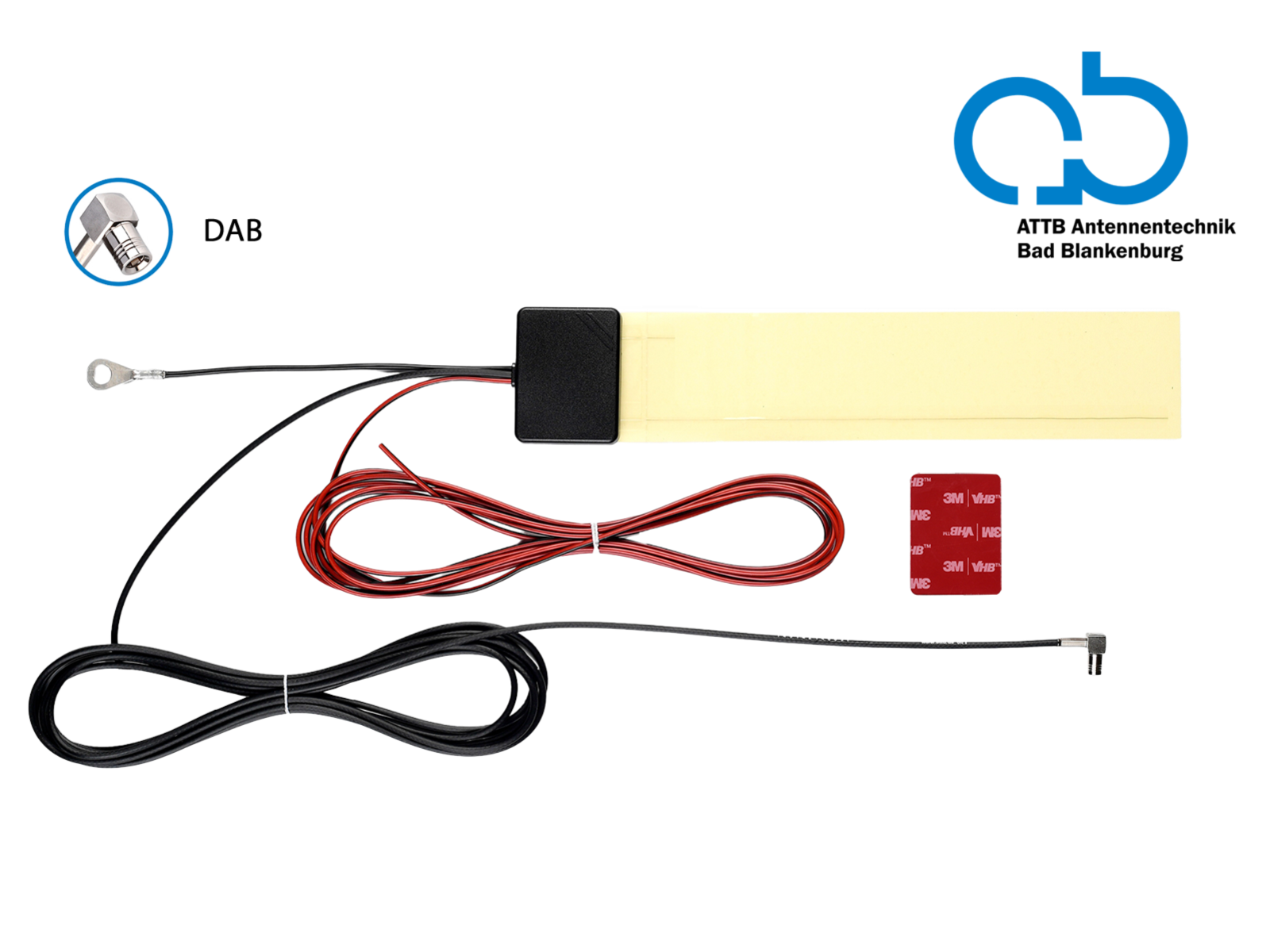 Glasklebeantenne DAB+ SMB(f) 90° 12V extern
