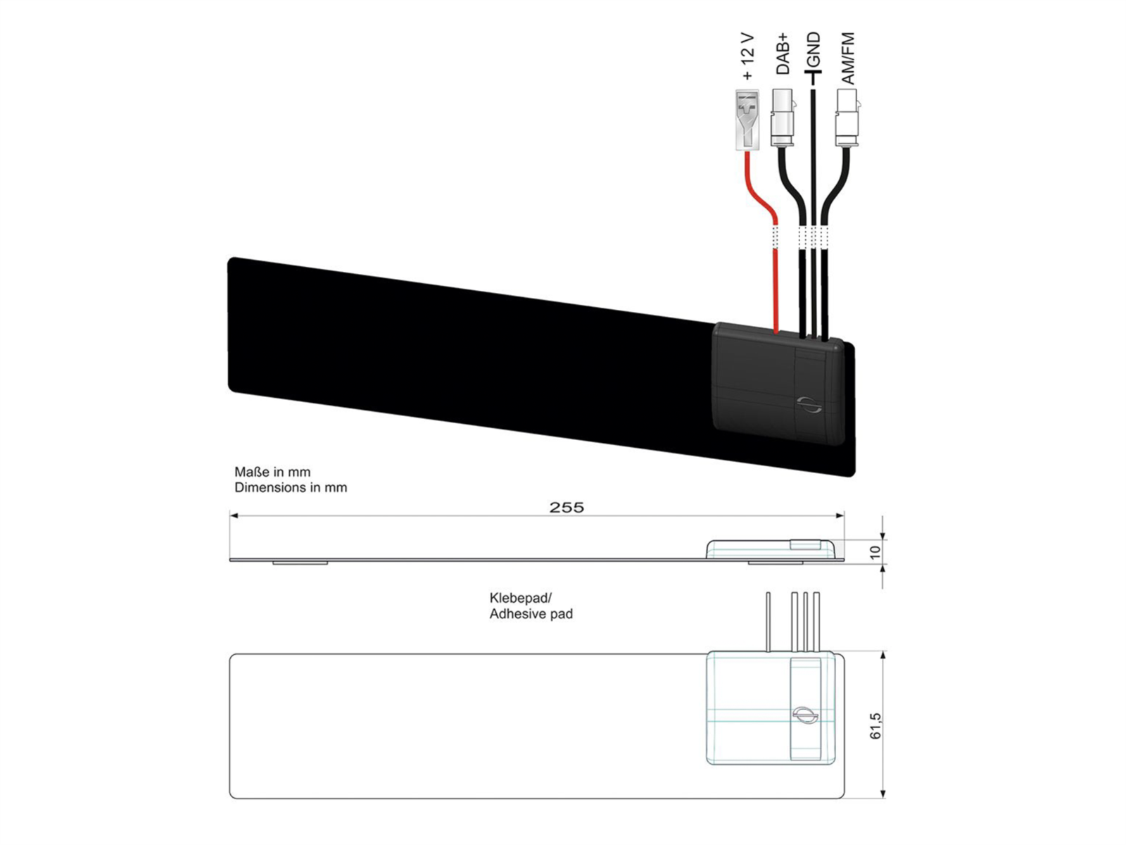 Glasklebeantenne AM/FM DAB+ Fakra(m) 12V extern