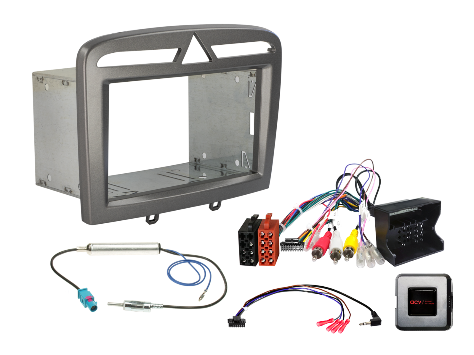 2-DIN Kit Peugeot 308/RCZ RD4 Gerät LFB/Antenne silber