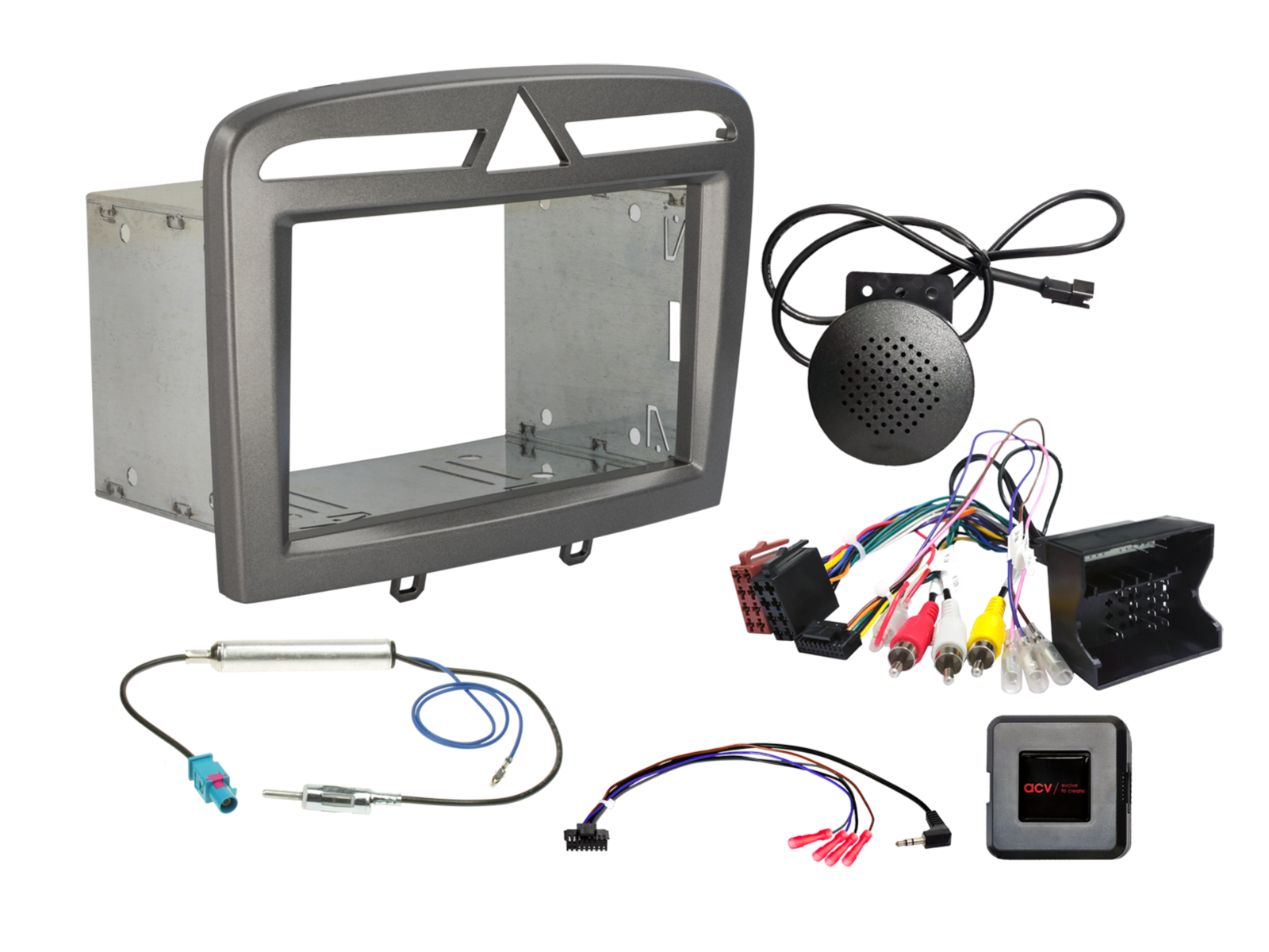 2-DIN Kit Peugeot 308/RCZ RD4 Gerät LFB/Antenne/PDC silber